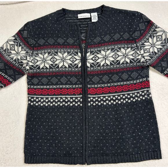 VTG Holiday Fairisle Christmas Nordic Zip Cardigan Croft Barrow Sweater SMALL - Picture 9 of 10